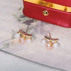 Bộ Vòng cổ Và Bông Tai Ngọc Trai Nuôi Tự Nhiên mặt 3 hạt bán nguyệt SPS036