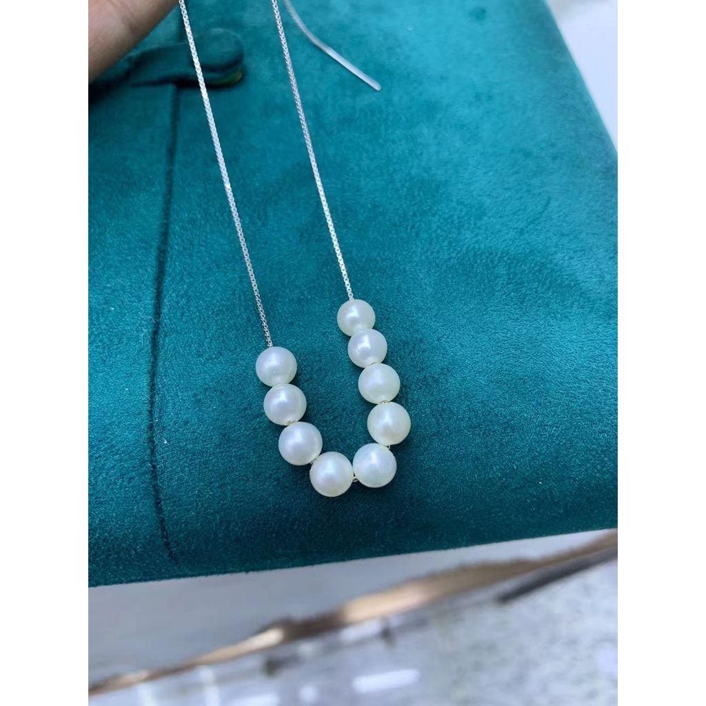 Vòng Cổ Dây Chuyền Vàng Ý 9 Hạt Ngọc Trai Nuôi Tự Nhiên 6mm AAA YM006