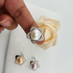 Nhẫn Ngọc Trai Tự Nhiên Size 9-10mm Dáng Hoa Phong Cách Quý Phú Bà Ngọc trai Giá Sỉ Phú Quốc MADAME HIEN PEARLS NN053
