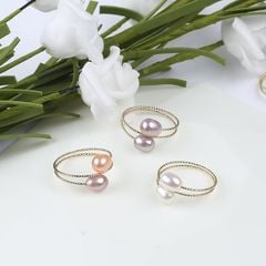 Nhẫn Ngọc Trai Hạt Xoài 5-6mm Thiết Kế Sang Trọng dáng hạt cơm đôi Tự Nhiên NG002