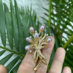 Ghim Cài Áo Ngọc Trai Tự Nhiên Hạt Xoài Kiểu 6 Quả Bóng Bay MADAME HIEN PEARLS Cho Nữ PKC034