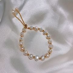 Vòng Tay Ngọc Trai Đơn giản Hạt Baroque Tự Nhiên Màu Đen Khoá Điều Chỉnh Được Kích Thước Phối Cham MADAME HIEN PEARLS Unisex Nam Nữ VTB076