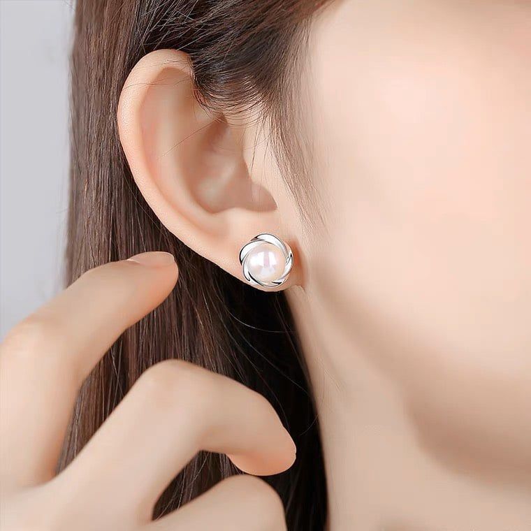 Bông Tai Ngọc Trai Tự Nhiên Kim Bạc s925 Mặt Hoa Hồng MADAME HIEN PEARLS Thời Trang Nữ BTN136