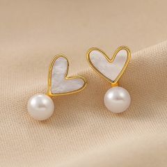 Bông Tai Bạc 925 Đính Đuôi Trái Tim Đính Ngọc Trai Tự Nhiên Thời Trang BTN014