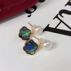 Bộ Set Ngọc Trai Vòng cổ + Nhẫn + Bông Tai Set Khuyên Tai Vỏ Trai Đính Ngọc Trai Tự Nhiên Vỏ Sò SPS065A
