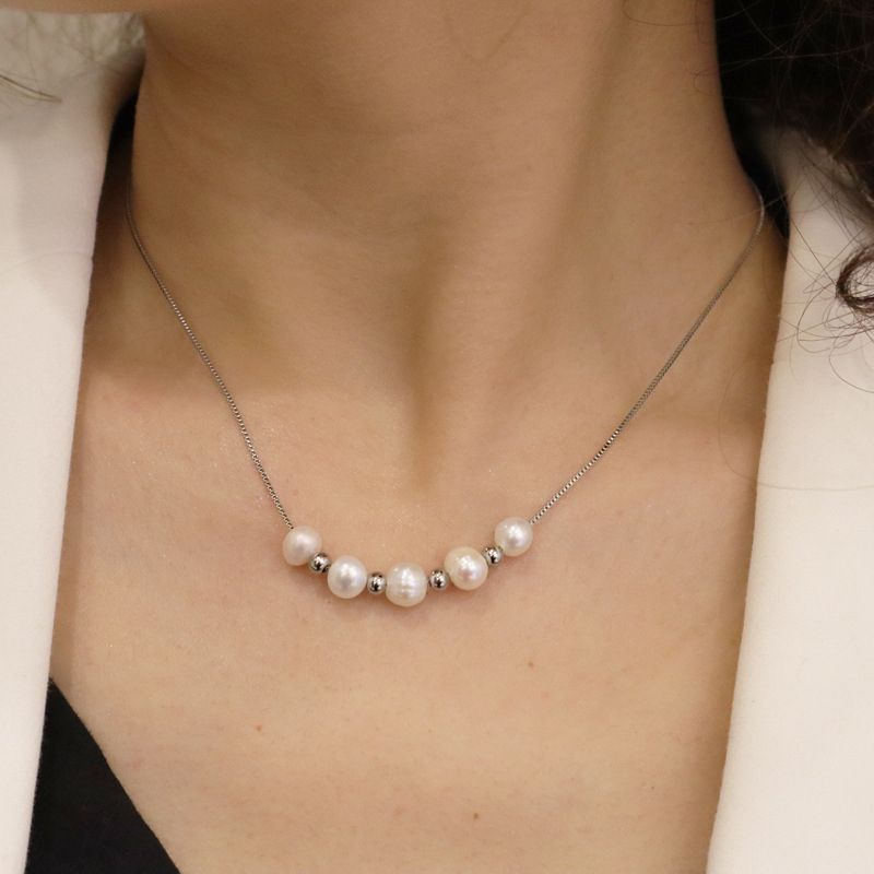 Vòng Cổ Đính 6 Hạt Ngọc Trai Đơn Giản Xinh Xắn MADAME HIEN PEARLS Unisex Nam Nữ MT005