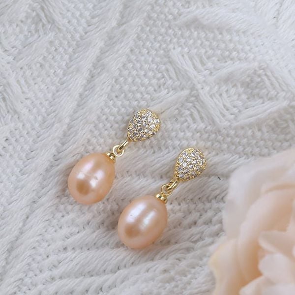 Bông Tai Ngọc Trai MADAME HIEN PEARLS Phối Đá quý phái, sắc màu tươi mới BTG004