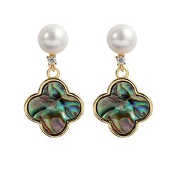 Bông Tai Bạc 925 Hình Hoa Lá Bốn Lá Vỏ Sò Xà Cừ Đính Ngọc Trai Tự Nhiên MADAME HIEN PEARLS BTN020