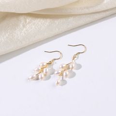 Bông Tai MADAME HIEN PEARLS Bạc 925 Mạ Đính Ngọc Trai Tua Rua Hình Hạt Gạo BTG019