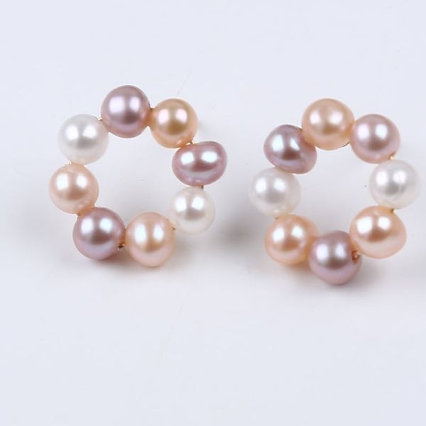 Bông Tai Bạc 925 Đính Tua Rua Vòng Tròn Ngọc Trai Tự Nhiên 8 Hạt Tròn Nhỏ MADAME HIEN PEARLS Cho Nữ BTT020M