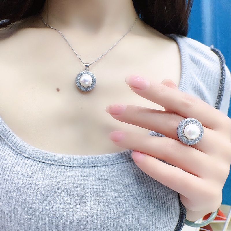 Bộ Set Nữ Trang Nơ Hoa Lưới Rỗng Bạc S925 Đính Ngọc Trai Tự Nhiên Nước Ngọt Sang Trọng Đẳng Cấp SPS032