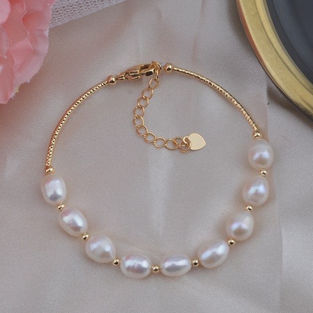 Vòng Tay Ngọc Trai Nuôi Tự Nhiên Hạt Xoài 7-8mm MADAME HIEN PEARLS Cho Nữ VTG003