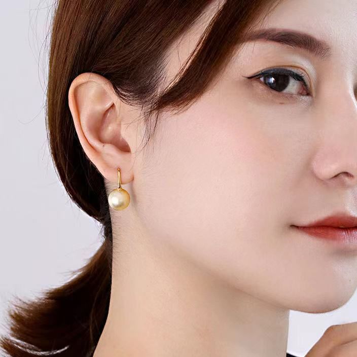 Bông Tai Ngọc Trai Tự Nhiên Xà Cừ Vàng Sâm Panh Tròn Hoàn Hảo Và Không Lỗ Xỏ Hạt Tự Nhiên XC012