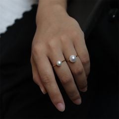 Nhẫn Ngọc Trai Tối Giản Khung Vàng Đính 1 Hạt Ngọc Trai Tự Nhiên Thời Trang NN012