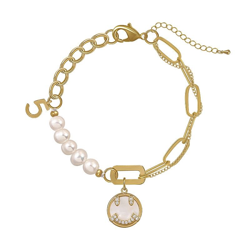 Vòng Tay 5 Hạt Ngọc Trai Nuôi Tự Nhiên Mặt Cười Thiết Kế Phong Cách Baroque Cá Tính Sành Điệu VTT003