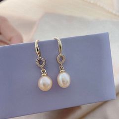 Bông Tai tua rua Ngọc Trai Nuôi tự nhiên hạt gạo vòng tròn đá zircon SP075T