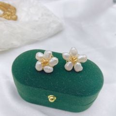 Bông Tai Mạ Bạc 925 Hình Cánh Hoa Mai 5 Cánh MADAME HIEN PEARLS Đính Ngọc Trai Phong Cách Retro BTB007