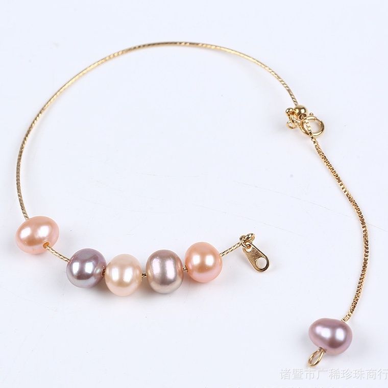 Vòng Tay 5 Hạt Ngọc Trai Tự Nhiên Handmade MADAME HIEN PEARL Dê Thương Còng Cứng Điều Chỉnh Được