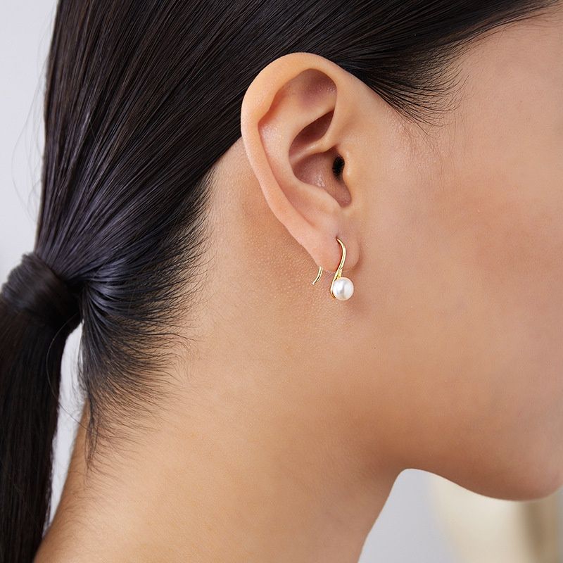 Bông Tai MADAME HIEN PEARL Hạt trai trắng 7-8mm AAA Bạc Ý 925 Dáng gót giày BTN005