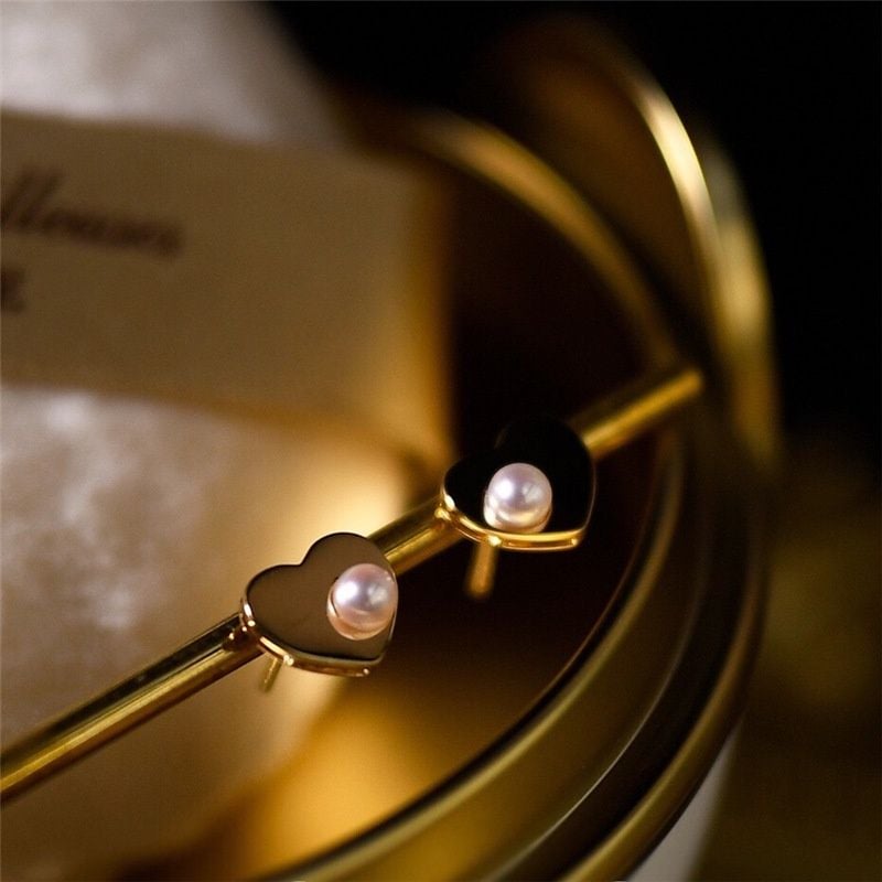 Bông Tai Nhí Hình Trái Tim Đính Ngọc Trai Tự Nhiên MADAME HIEN PEARLS Đáng Yêu Cho Nữ BTN032
