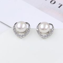 Bông Tai Đính Ngọc Trai Nước Tự Nhiên Hình Tim Đính Đá Madame Hien Pearls BTN010