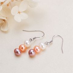 Bông Tai Bạc 925 Tua Rua 3 Hạt Ngọc Trai Tự Nhiên Dễ Thương MADAME HIEN PEARLS  BTT014