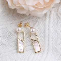 Khuyên Tai Hình Học Cá Tính Xà Cừ Đính Ngọc Trai Tự Nhiên Thời Trang MADAME HIEN PEARLS BTN016