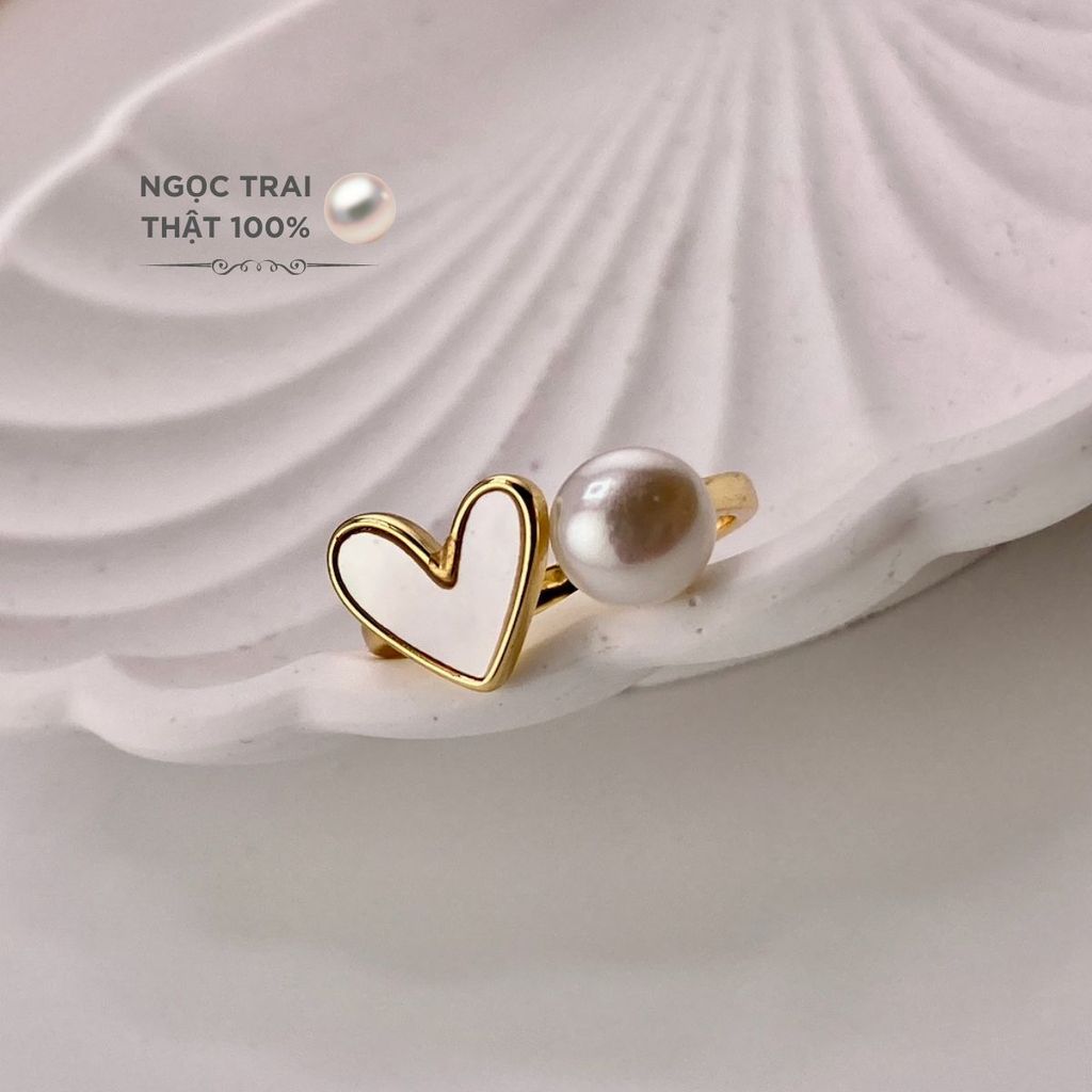 Nhẫn Ngọc Trai Nước Ngọt Tự Nhiên Hình Tim Xà Cừ MADAME HIEN PEARLS Thời Trang Giá Sỉ