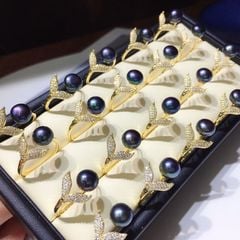 Nhẫn Ngọc Trai Nuôi Tự Nhiên 8-9mm Đuôi cá Đen Freesize NN017