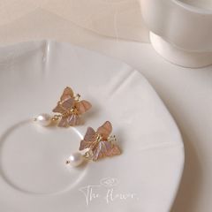 Bông Tai Bướm Hồng Tím Bạc 925  Đính Ngọc Trai Tự Nhiên xinh xắn MADAME HIEN PEARLS BTG012