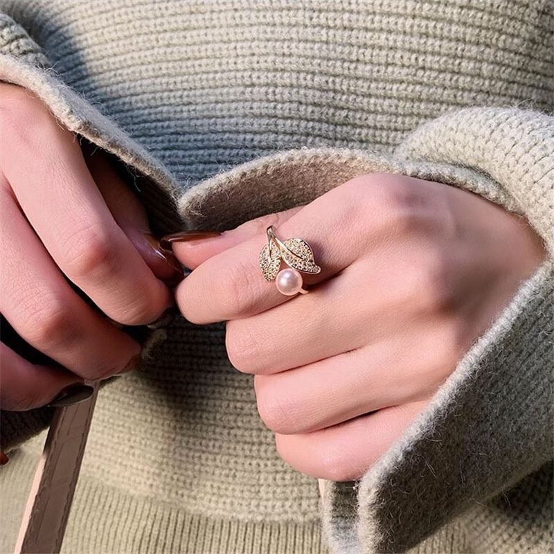 Nhẫn Hở Mạ Vàng 18K Đính Đá zircon Hình Chiếc Lá NN015