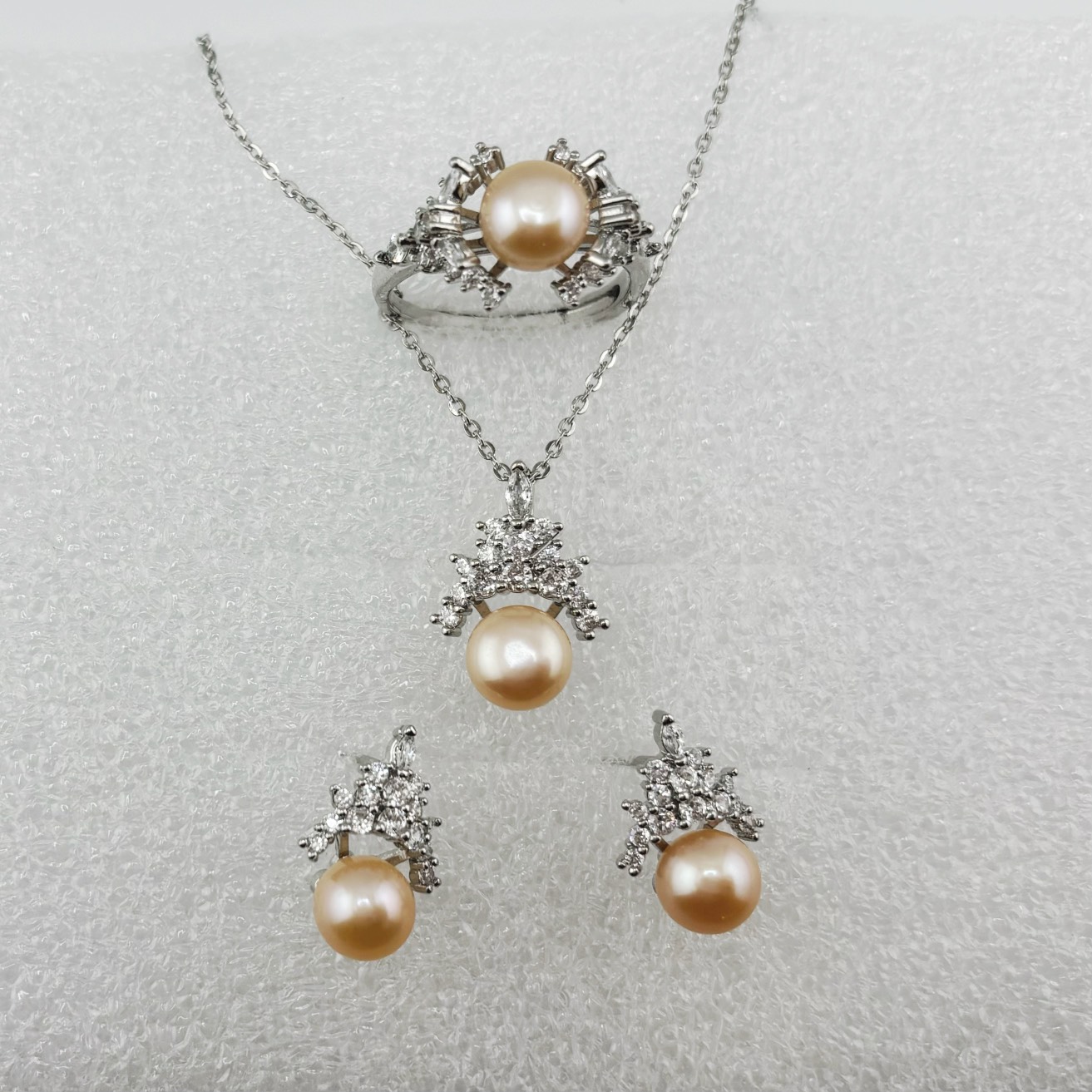 Bộ Set Ngọc Trai Dây chuyền + Nhẫn + Bông Tai Dáng Vương Miện cho nữ SPS044T