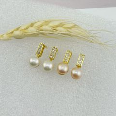 Bông Tai Ngọc Trai Tự Nhiên Mặt Thanh Đơn Giản Đính 10 Hạt Đá Quý MADAME HIEN PEARLS BTN134