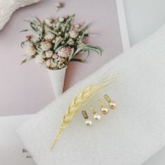 Bông Tai Ngọc Trai Tự Nhiên Mặt Thanh Đơn Giản Đính 10 Hạt Đá Quý MADAME HIEN PEARLS BTN134