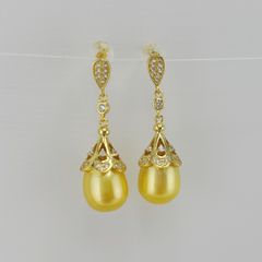 Bông Tai Tua Rua Ngọc Trai Tự Nhiên Mặt Cánh Hoa 3D Đính Đá Zircon MADAME HIEN PEARLS Thời Trang Nữ BTG104