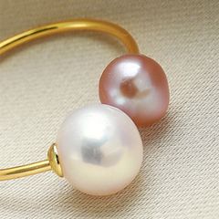 Nhẫn Ngọc Trai Nuôi Tự Nhiên 2 hạt to nhỏ NT001