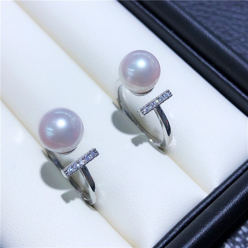 Nhẫn Cân Bằng zircon Đính Ngọc Trai Tự Nhiên Hạt tròn 8mm AAAA NN003
