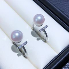 Nhẫn Cân Bằng zircon Đính Ngọc Trai Tự Nhiên Hạt tròn 8mm AAAA NN003