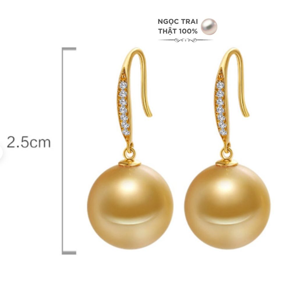 Bông Tai Bạc 925 Đính Ngọc Trai Xà Cừ Tự Nhiên 11-12mm sang trọng quý phái XC009