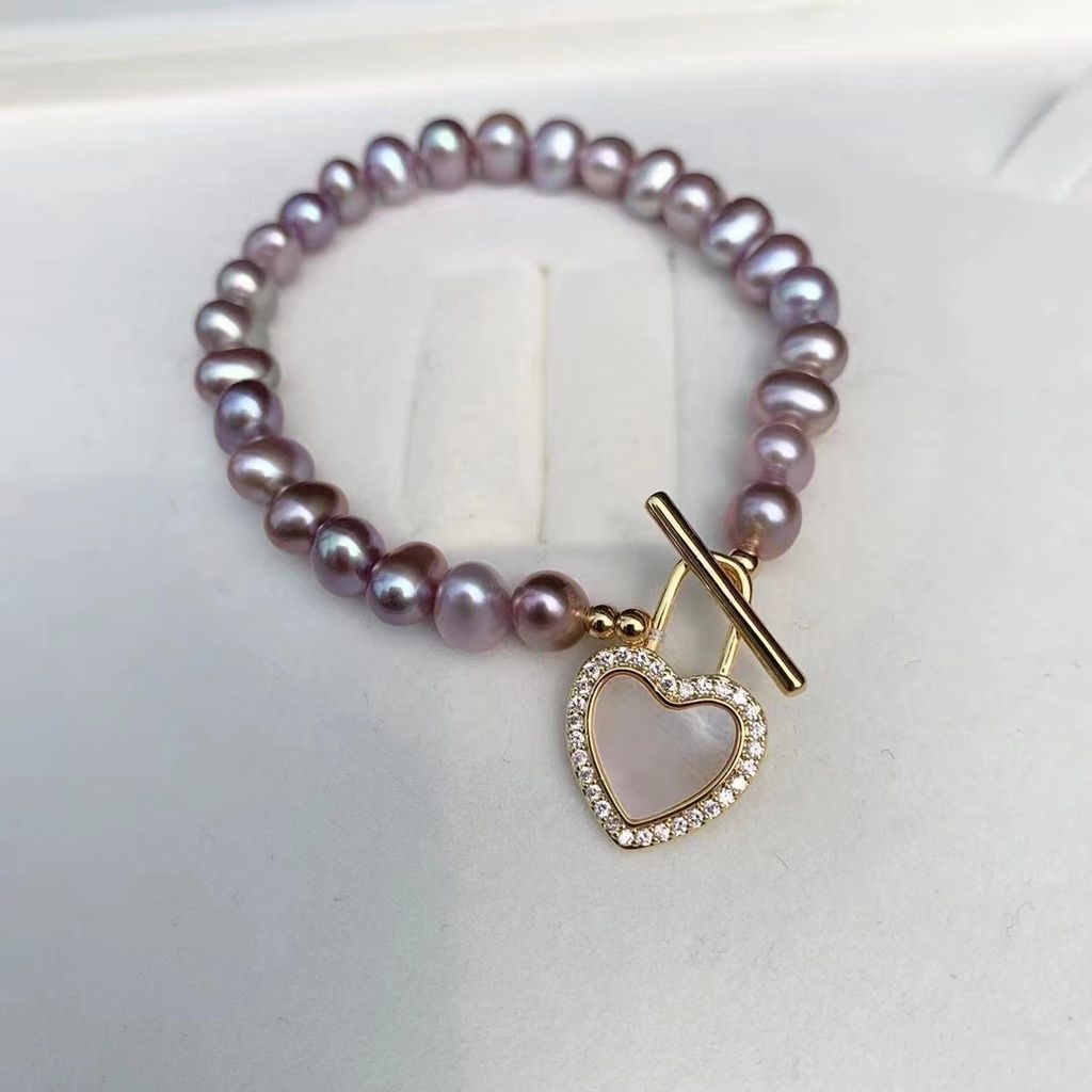 Vòng Đeo Tay Ngọc Trai Tự Nhiên 7-8mm MADAME HIEN PEARLS Khóa Tim Cài Tinh Tế