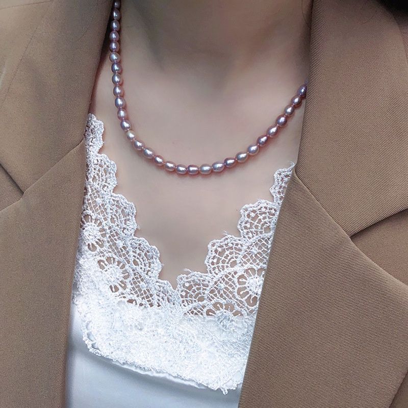 Vòng Cổ Ngọc Trai Hạt Gạo Oval Tự Nhiên 5-6mm Khoá Bạc 925 Dây Chuyền Hạt Nhỏ - Ngọc trai Giá Sỉ Phú Quốc CG002