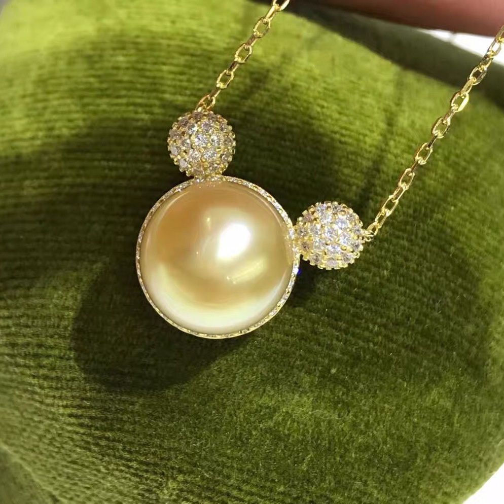 Vòng cổ Đồng Mạ Vàng 18K Mặt Hình Chuột Mickey Ngọt Ngào Dễ Thương Ngọc trai tự nhiên MN020V