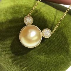 Vòng cổ Đồng Mạ Vàng 18K Mặt Hình Chuột Mickey Ngọt Ngào Dễ Thương Ngọc trai tự nhiên MN020V