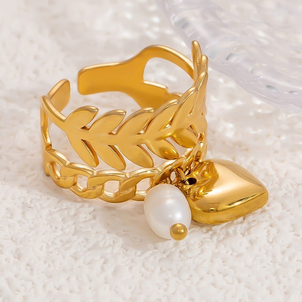 Nhẫn Ngọc Trai Tự Nhiên Đính Tua Rua Trái Tim 3D Kiểu Dáng Mạnh Mẽ MADAME HIEN PEARLS NG014