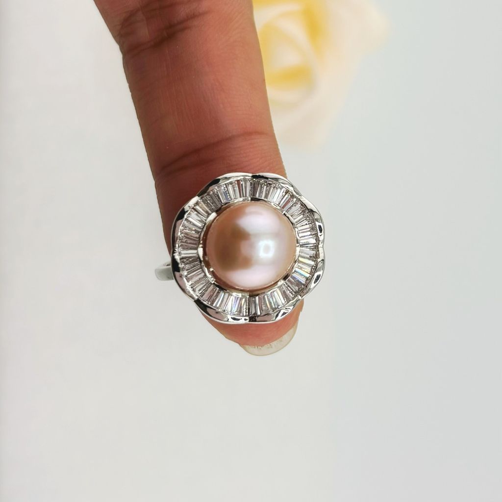 Nhẫn Ngọc Trai Tự Nhiên Size 9-10mm Dáng Hoa Phong Cách Quý Phú Bà Ngọc trai Giá Sỉ Phú Quốc MADAME HIEN PEARLS NN054