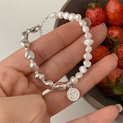 Vòng Tay Ngọc Trai Tự Nhiên Baroque Mặt Cười Phối Cham Bạc Cá Tính MADAME HIEN PEARLS VTB054