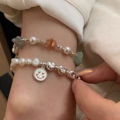 Vòng Tay Ngọc Trai Tự Nhiên Baroque Mặt Cười Phối Cham Bạc Cá Tính MADAME HIEN PEARLS VTB054