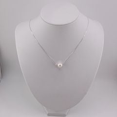 Dây Chuyền Bạc Ý 925 Xuyên Tâm Hạt Trai 10-11mm kèm bi Bạc Ý sang trọng cho nữ MN028