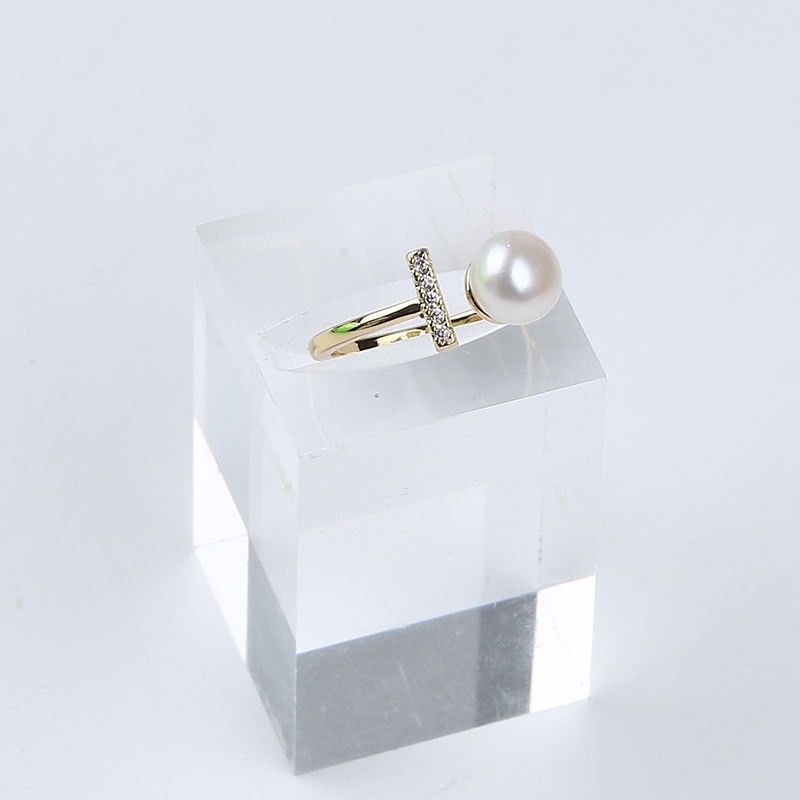 Nhẫn Cân Bằng zircon Đính Ngọc Trai Tự Nhiên Hạt tròn 8mm AAAA NN003