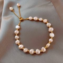 Vòng Tay Ngọc Trai Đơn giản Hạt Baroque Tự Nhiên Màu Đen Khoá Điều Chỉnh Được Kích Thước Phối Cham MADAME HIEN PEARLS Unisex Nam Nữ VTB076